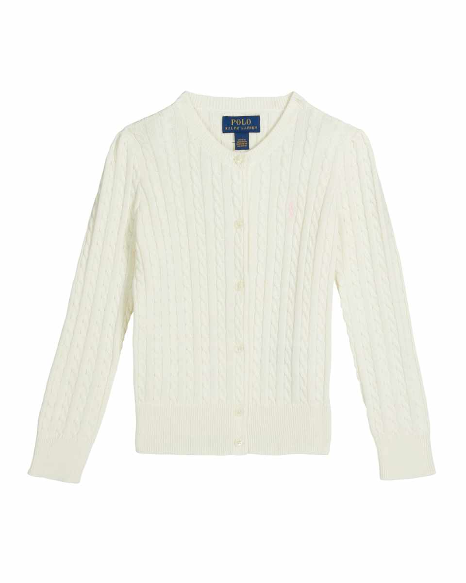 Girl's Cable-Knit Ribbed Cardigan, Size 2-4